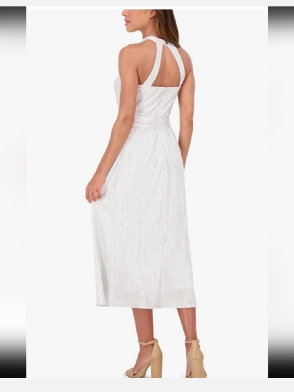 Kensie Silver Metallic Halter Midi Dress Pleated Shimmer Size 4 Women Party NWT - Picture 2 of 11